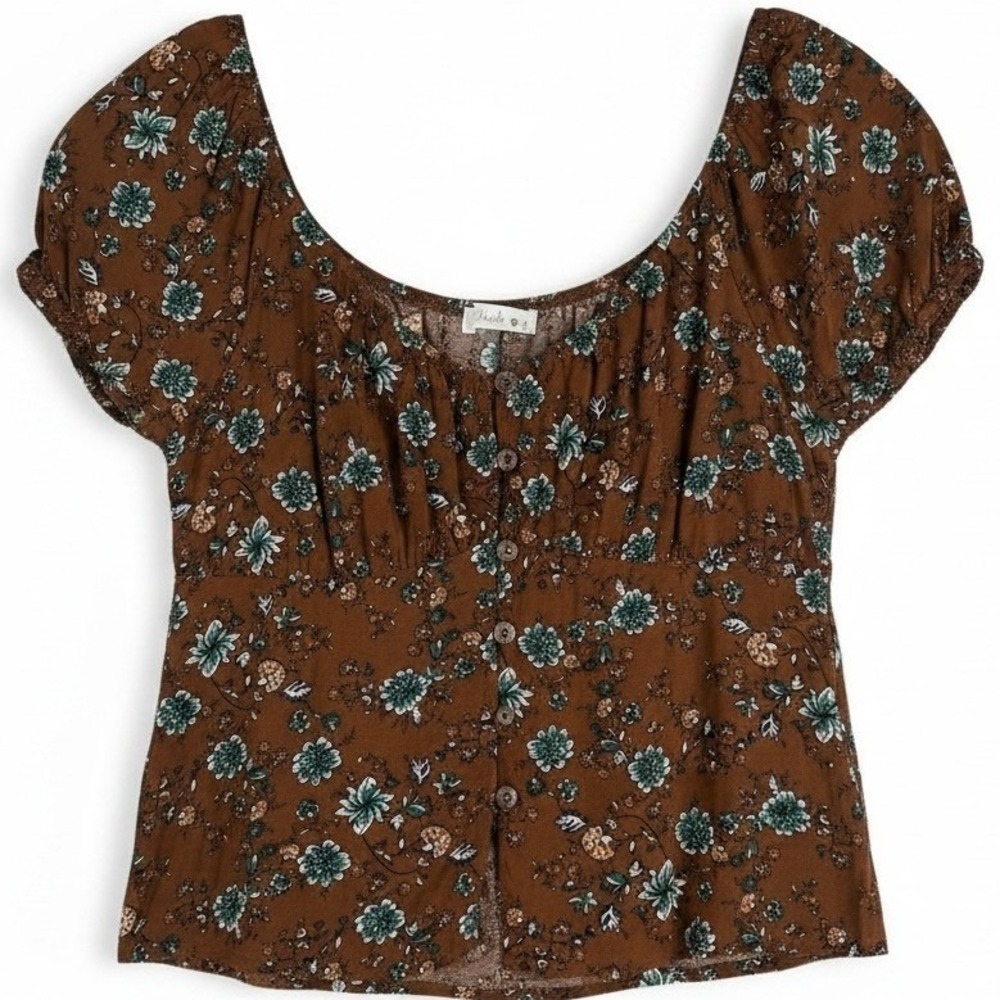 Blush J Floral Peasant Babydoll Top Size Medium Boho Earthy Prairie Indie Hippie